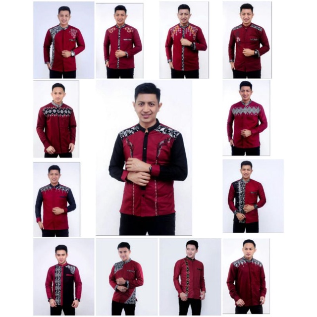 Baju Koko Pria Dewasa Muslim Spesial Warna Merah Marun Maroon Seragam Hadroh Kekinian