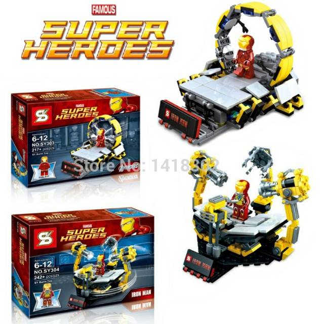 Lego Superhero Avenger Infinity Civil War SY303 & SY304 Ironman Lab Guntry & Suit Up Stage