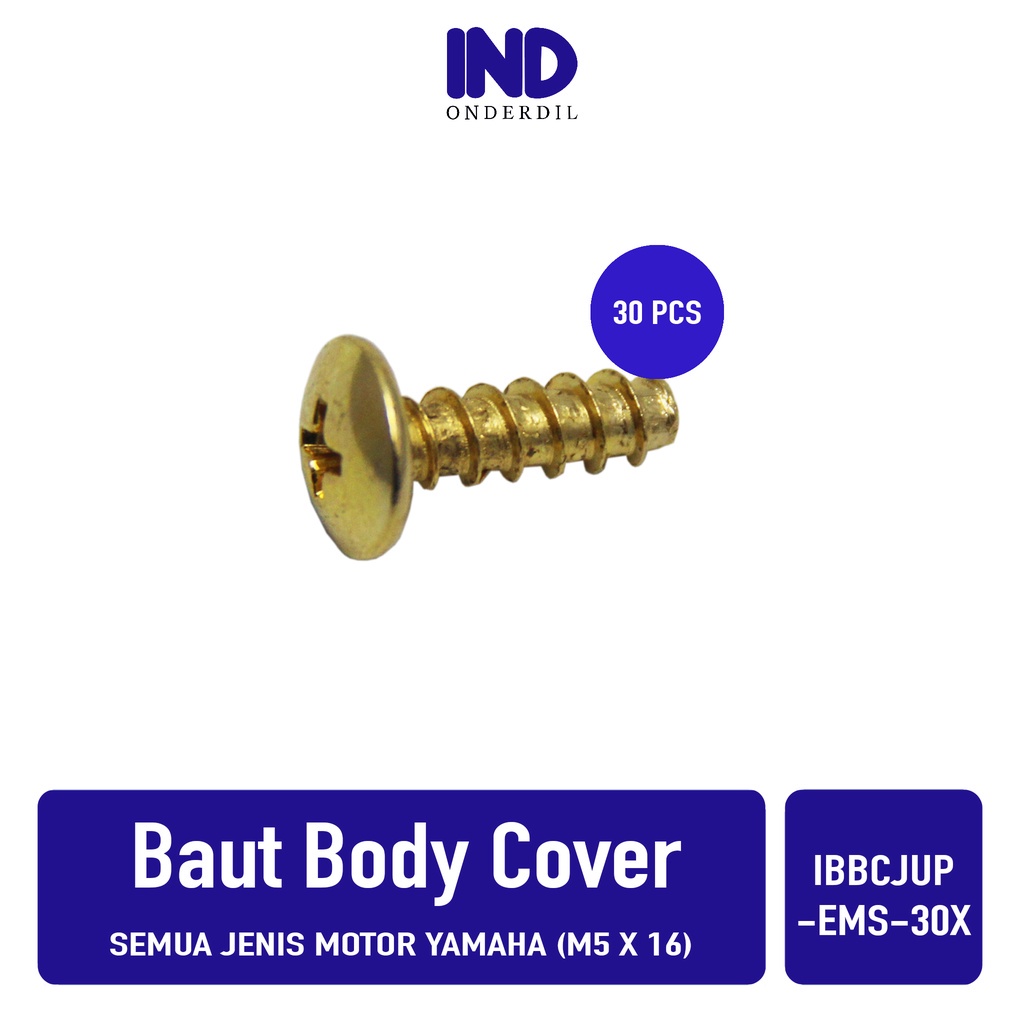 Baut-Bodi Body Cacing Philip-Phillip Motor Yamaha Emas M5x16 M 5 x 16-M5-5x16 Isi 30 Biji-Pcs