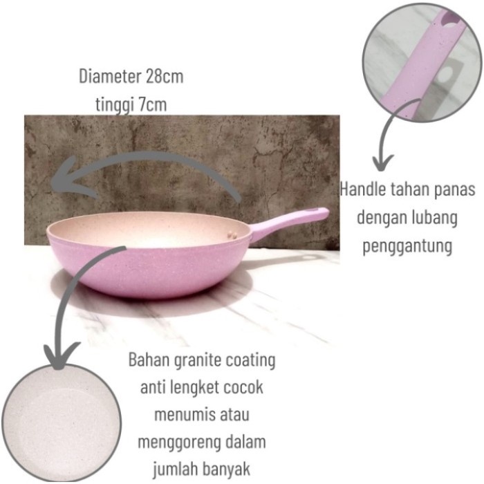 Bolde Super Pan Wonder Woman Wok Pan 28cm Pink Lid Tutup Kaca Bisa Untuk Kompor Induksi Panci Wajan 28 cm