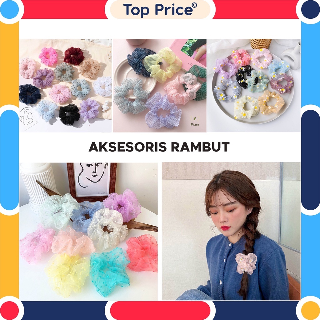 Topprice COD Ikat Rambut Scrunchie Motif Bunga Lingkaran Besar Transparan Penghiasan Rambut AW10 / AW22 / AW25 / AW26 / AW28