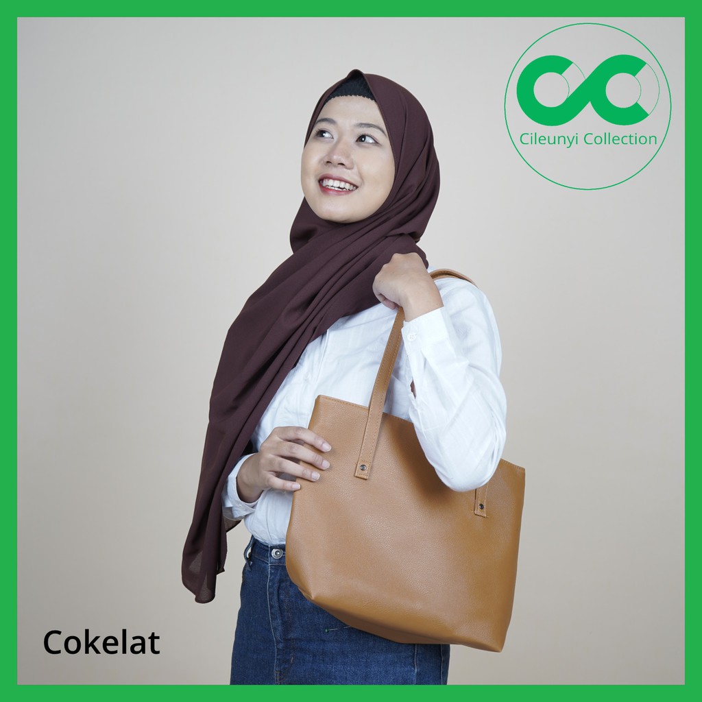 ✅ Tote Bag Polos Tas Wanita Bahan Kulit Sintetis dalam Furing Goody Bag Kualitas terbaik Hitam Cream