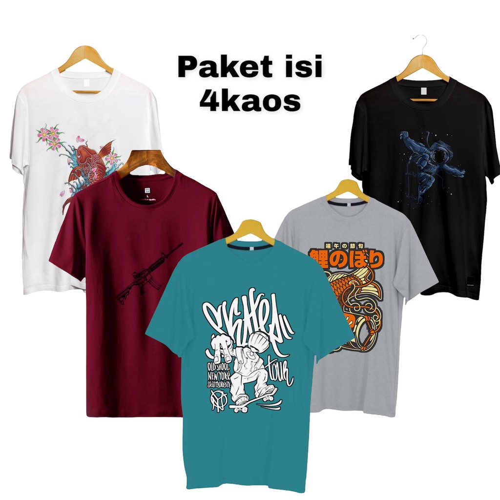 Tshirt premium kaos distro pakaian pria murah grosir kaos oblong motif keren sablon 4pcs