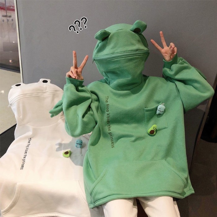 M-5Xl Frog Zipper Hoodie Sweater Kebesaran Hoodie Kodok Resleting On Sale