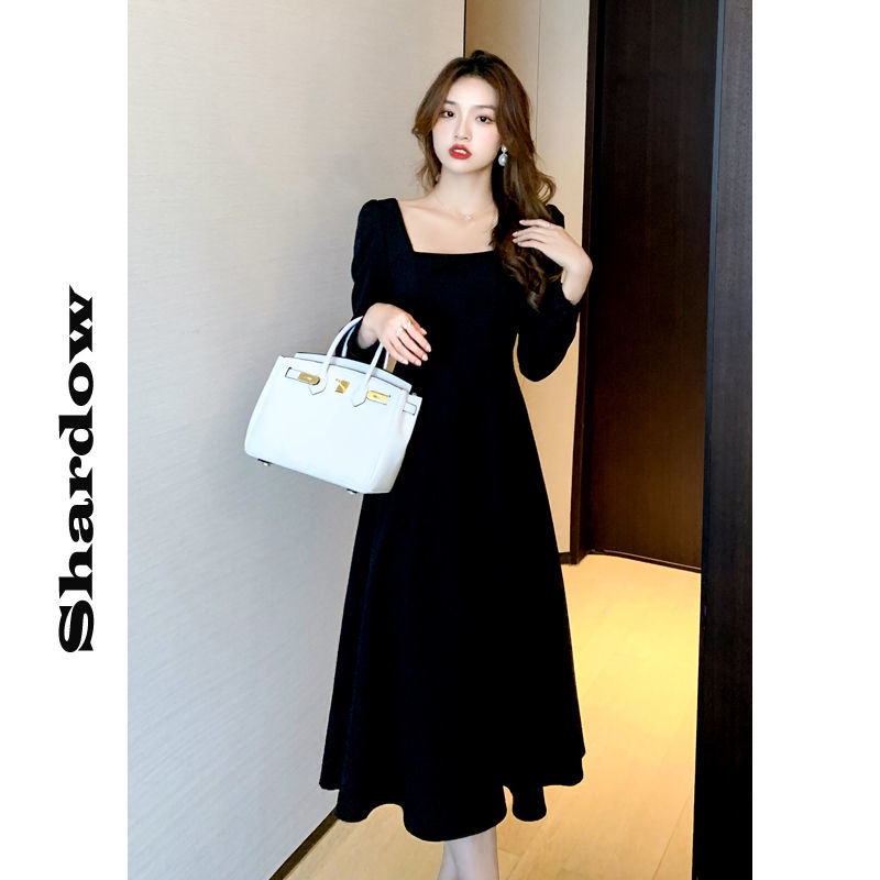 Korean Style Long Dress/dress Hitam Lengan Panjang/vintage Dress