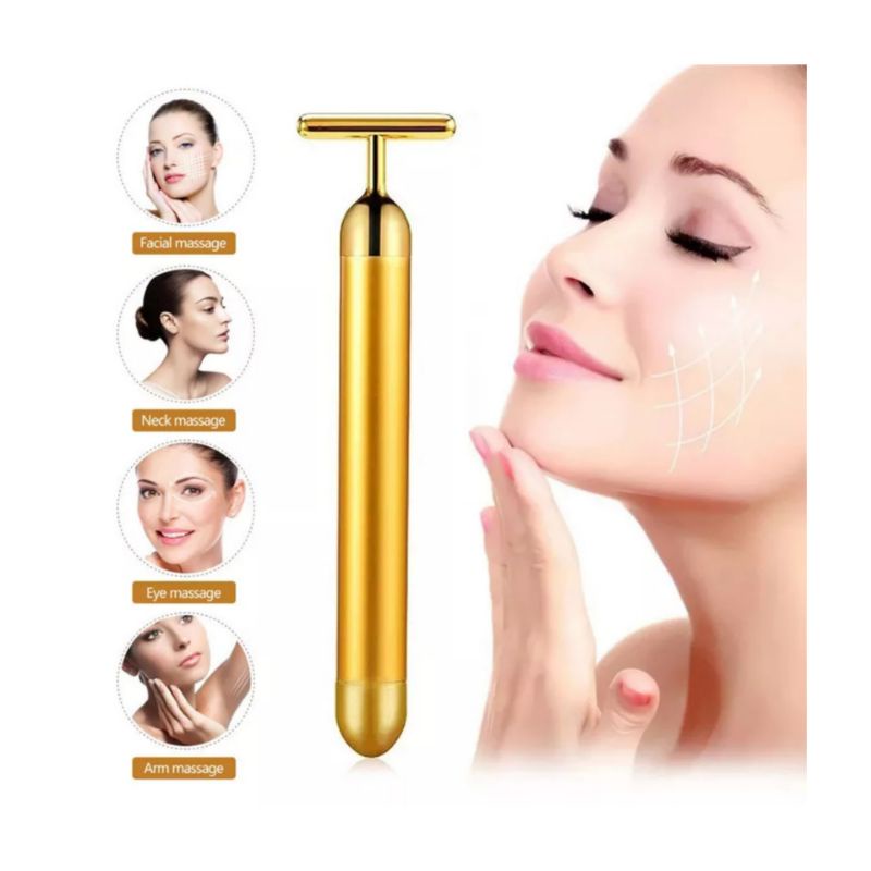 Alat Pijat Wajah 24K Gold Energy BEAUTY BAR / Mengencangkan Kulit / Penirus Wajah / Penghilang Kerutan Mata / Slimming Face Gold Vibration Facial Beauty Roller Massager Tightening Wrinkle