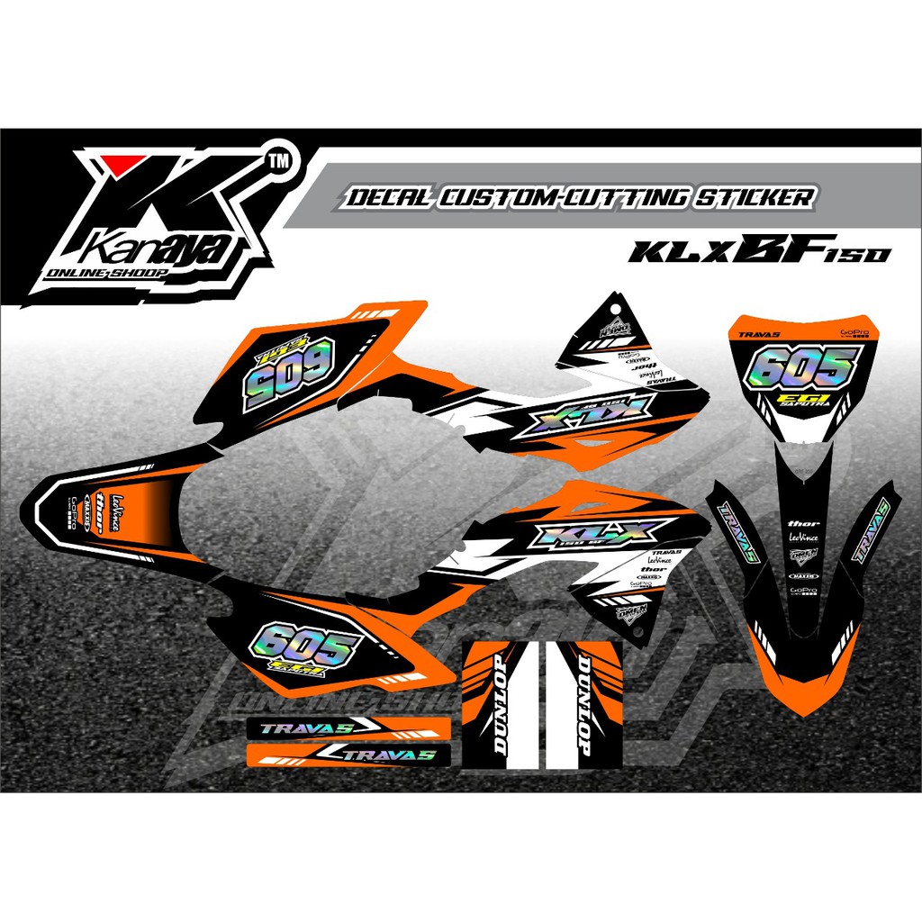 Decal klx bf 150 warna oren hitam putih dengan combinasi hologram