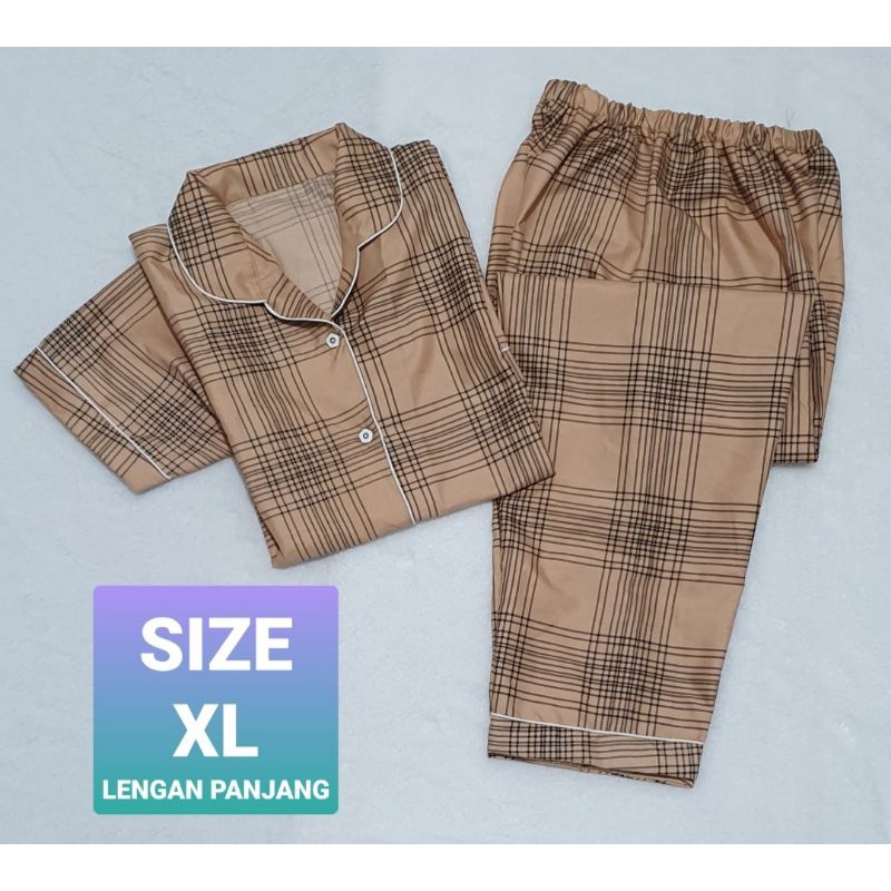 Setelan Lengan Pendek Piyama Baju Tidur Wanita Guilen Kotak Pajamas Cewek Dewasa Kekinian Abg-XL Lgn Panjang COKSU
