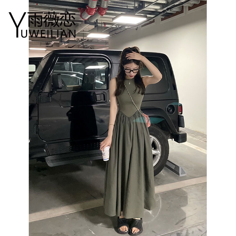vintage retro dress long dress black long dress sexy Peach.Lily Impor Gaun tanpa lengan Slim