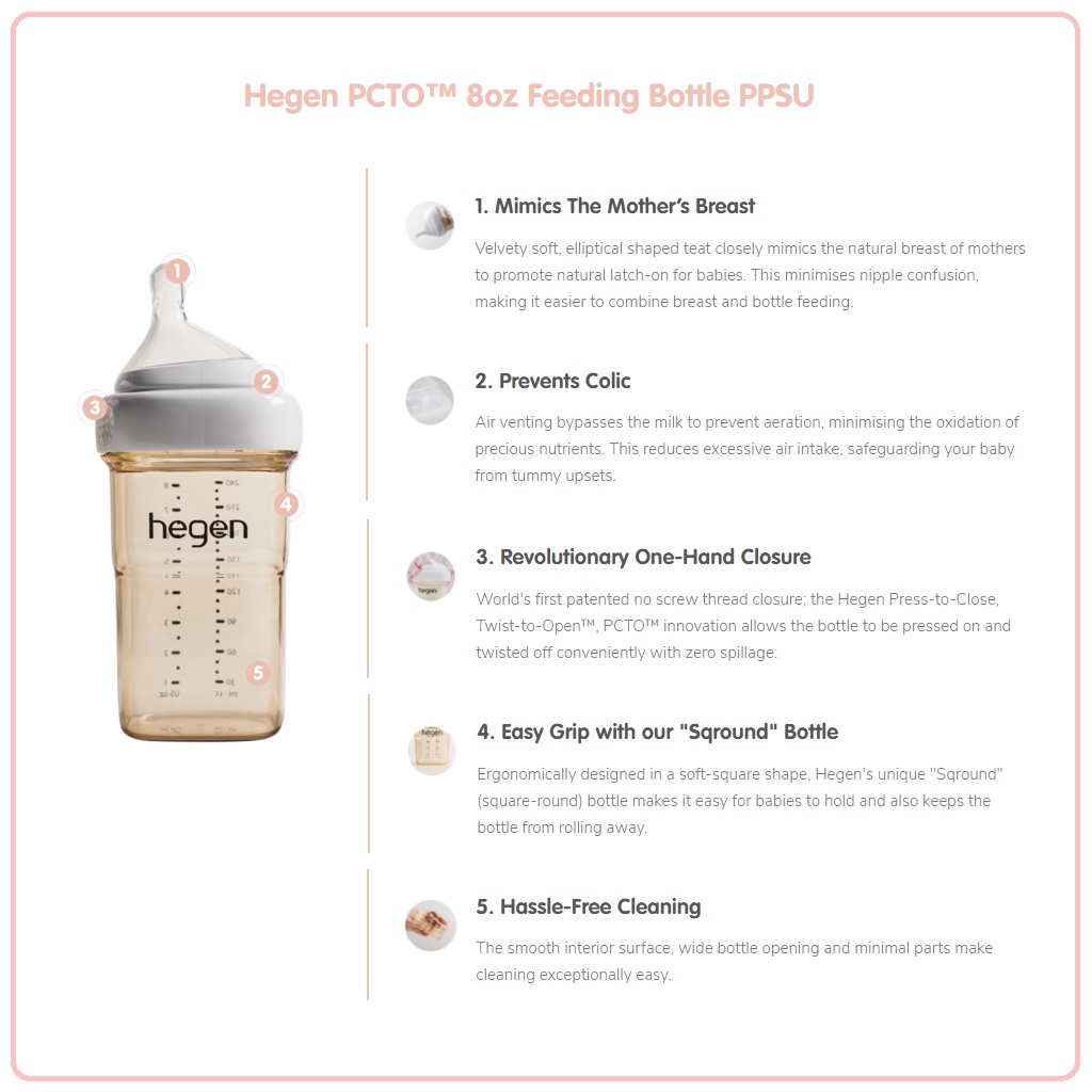 Hegen PCTO Feeding Bottle + Med Flow Teats (2x240ml) | Botol Susu