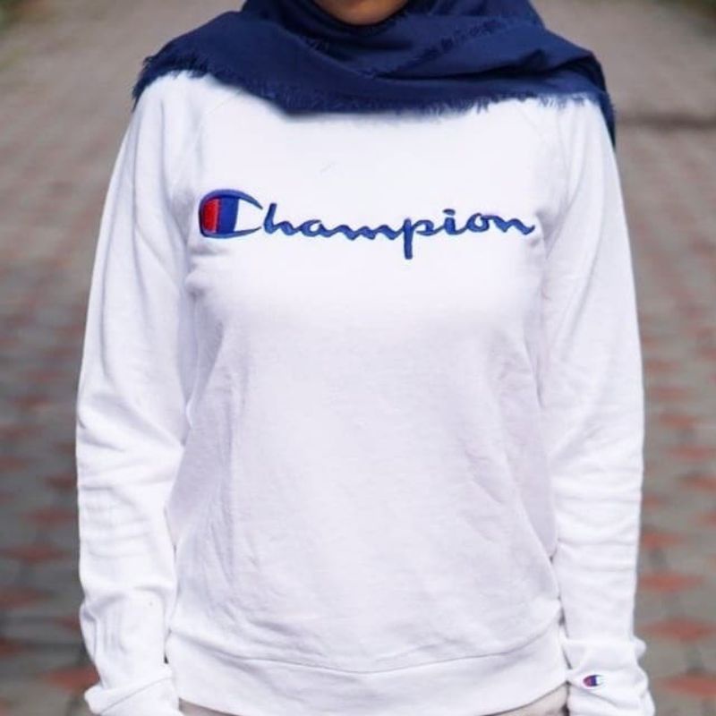 ORIGINAL Champion Crewneck Sweatshirt Sweater White Putih Women Wanita
