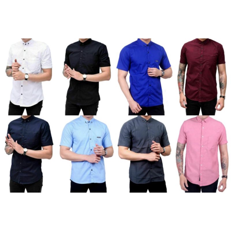 Kemeja Polos Katun Kerja Kantor Formal Lengan Pendek Pria/kemeja pria Slimfit RAFFI AHMAD Best Seler