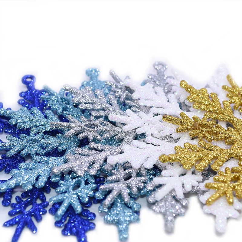 12pcs Ornamen Desain Snowflake Warna Putih Bahan Plastik Untuk Natal