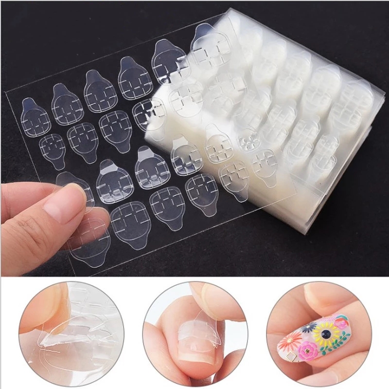 [ILOVEDIY] 24 Pcs / Lembar Stiker Tape Perekat Kuku Ganda Transparan Untuk Alat Manicure Nail Art Profesional