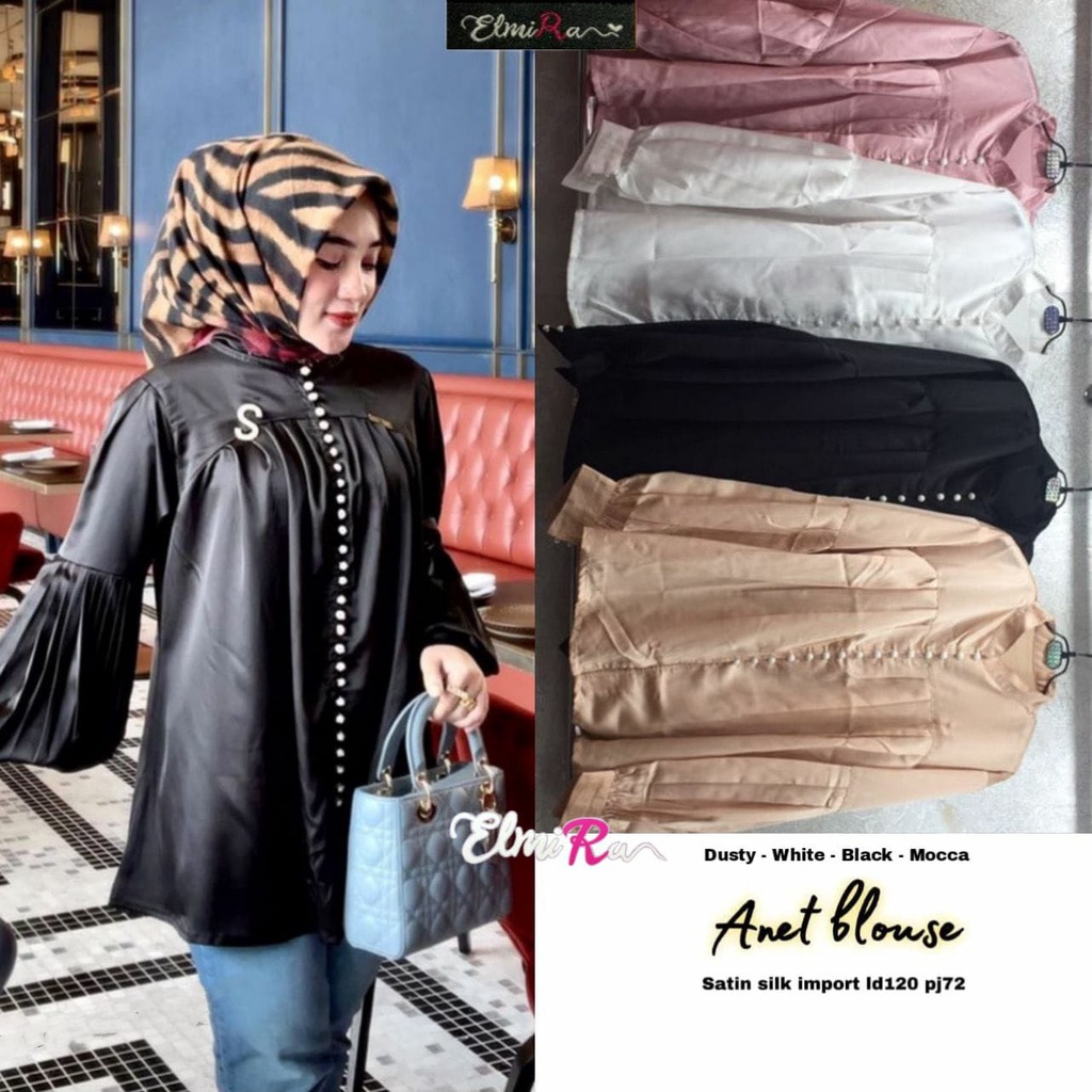 (NEW) Anet Blouse/Atasan Top Blus Satin Silky Import Jumbo/Pakaian Wanita Termurah