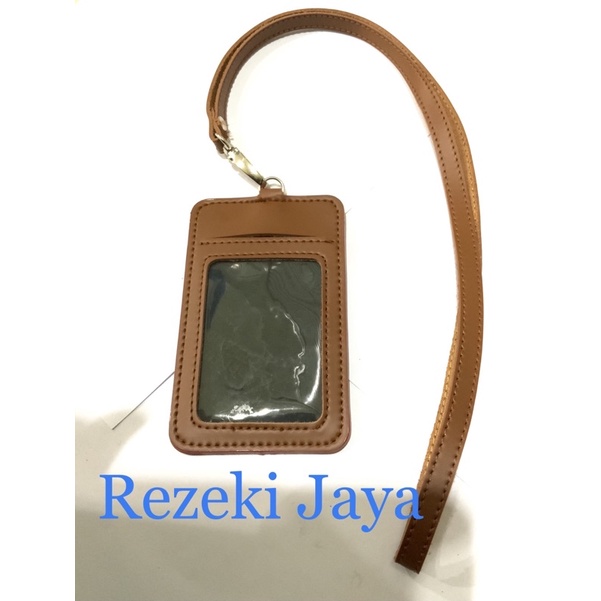 

NAME TAG ID CARD KARTU TALI KULIT COKLAT 4 SLOT CARD PREMIUM