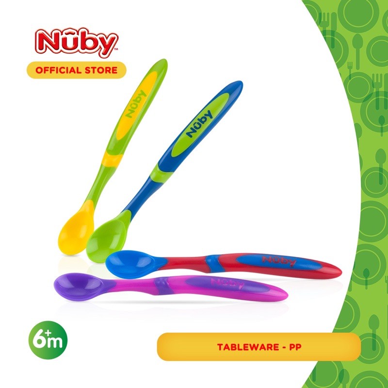 Nuby 4pk Long Handle Weaning Spoon - Nuby Sendok makan bayi