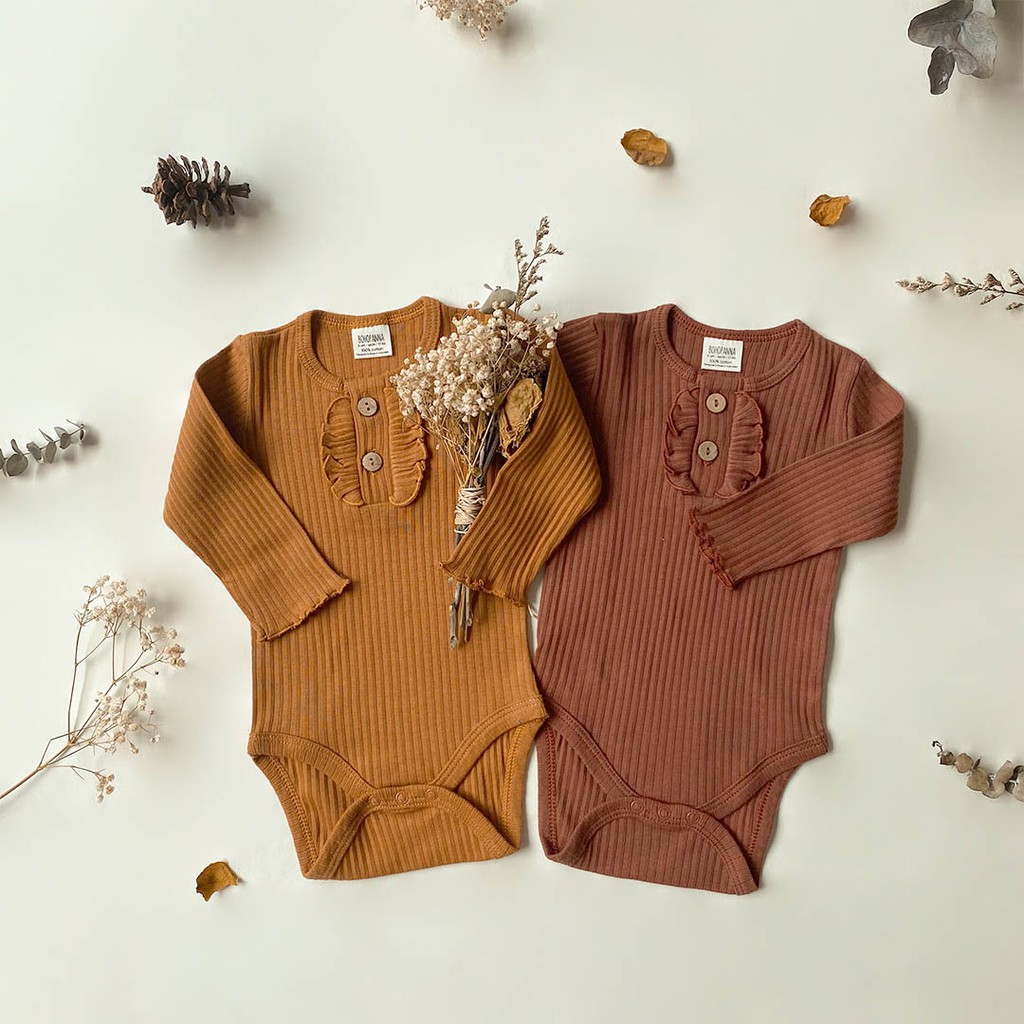 Bohopanna Long Kimi Bodysuit GIngerbread 18-24m/Bohobaby Jumper Anak Bayi Onesie Ruffle Lengan Panjang-8