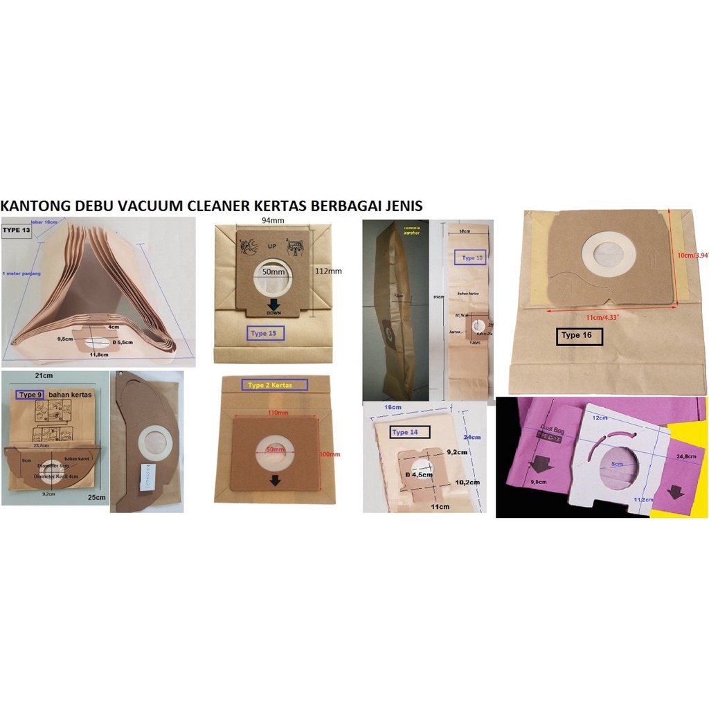 Kantong Debu Kertas Disposable Vacuum Cleaner Dust Bag