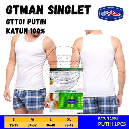 KAOS  SINGLET GTMAN GTT01 PUTIH ISI 1PCS BAHAN KATUN SERAP KERINGAT