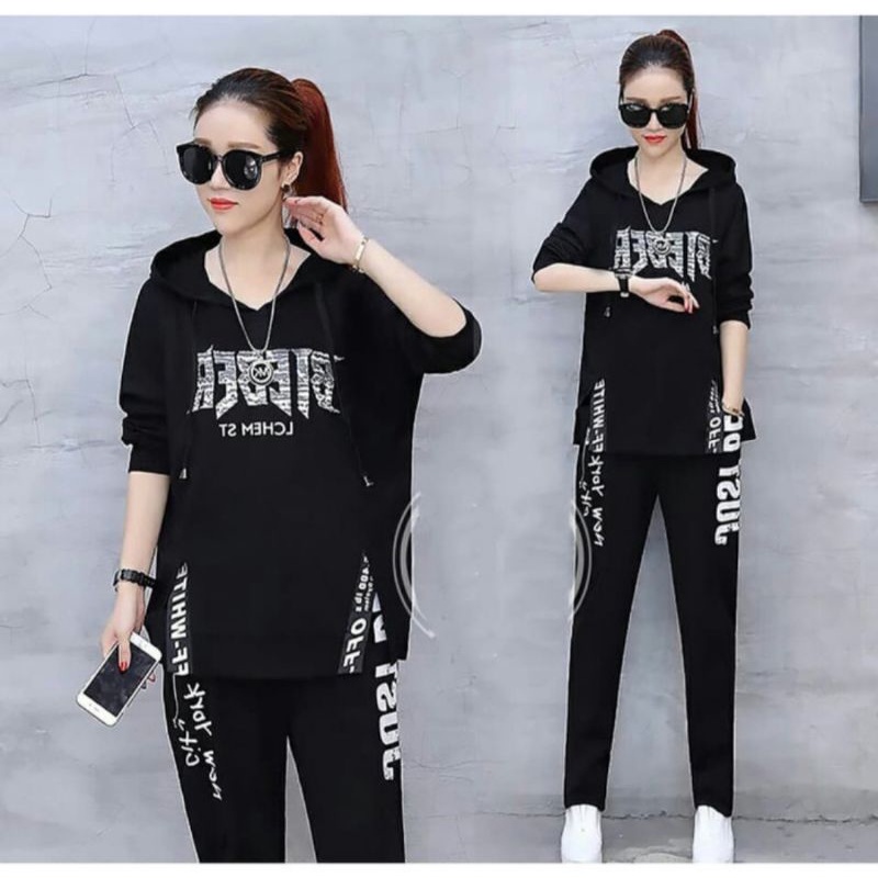 A252 Setelan Hoodie Wanita, Setelan hitam Wanita, Hoodie Cewek, Setelan Cewek Murah, Hoodie Hitam