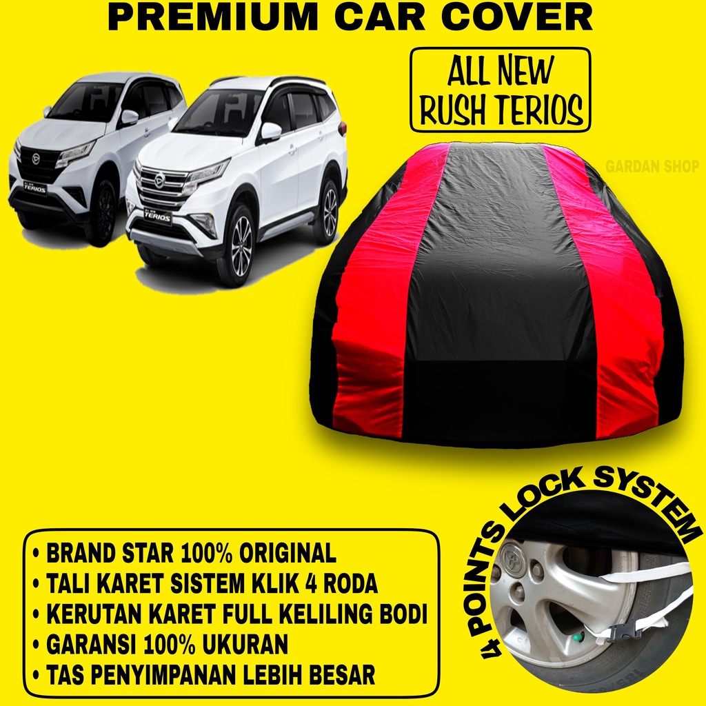 Body Cover ALL NEW RUSH TERIOS Sarung Strip MERAH Penutup Bodi Mobil All New Rush Terios Waterproof PREMIUM Cover