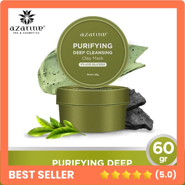 Azarine Purifying Deep Cleansing Clay Mask 60g - Masker Wajah Azarin Charcoal Matcha Green Tea 60 gr