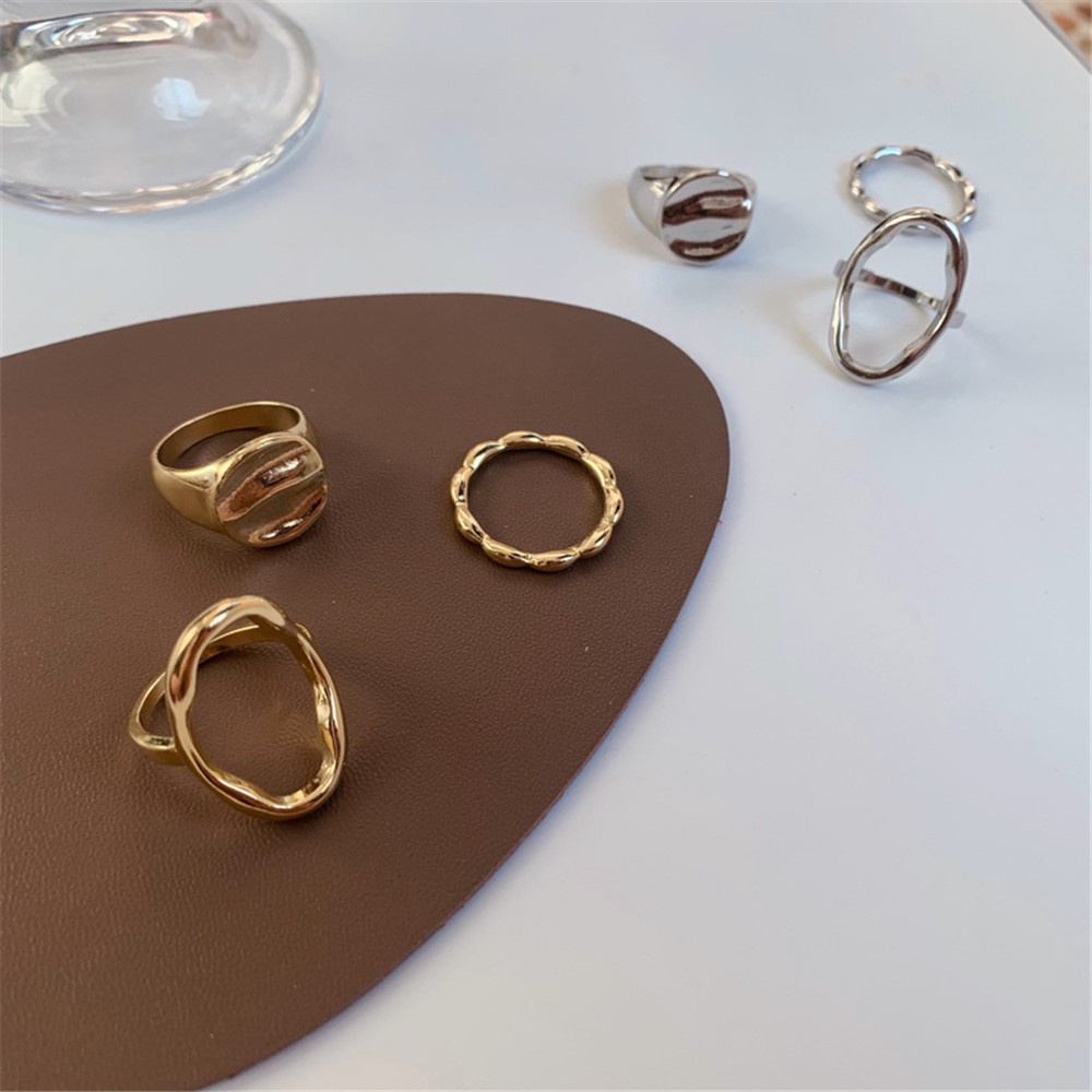 3pcs / set Cincin Bentuk Oval Geometris Gaya Punk Klasik Untuk Wanita