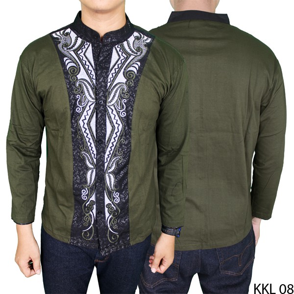 Baju Koko Lengan Panjang Modern Katun Hijau Lumut – KKL 08