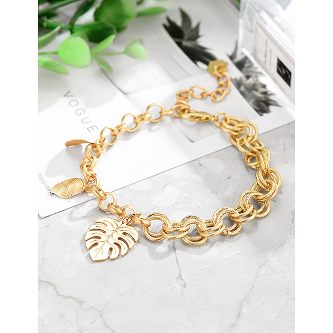 LRC Gelang Tangan Fashion Gold Leaf Bracelet D03972