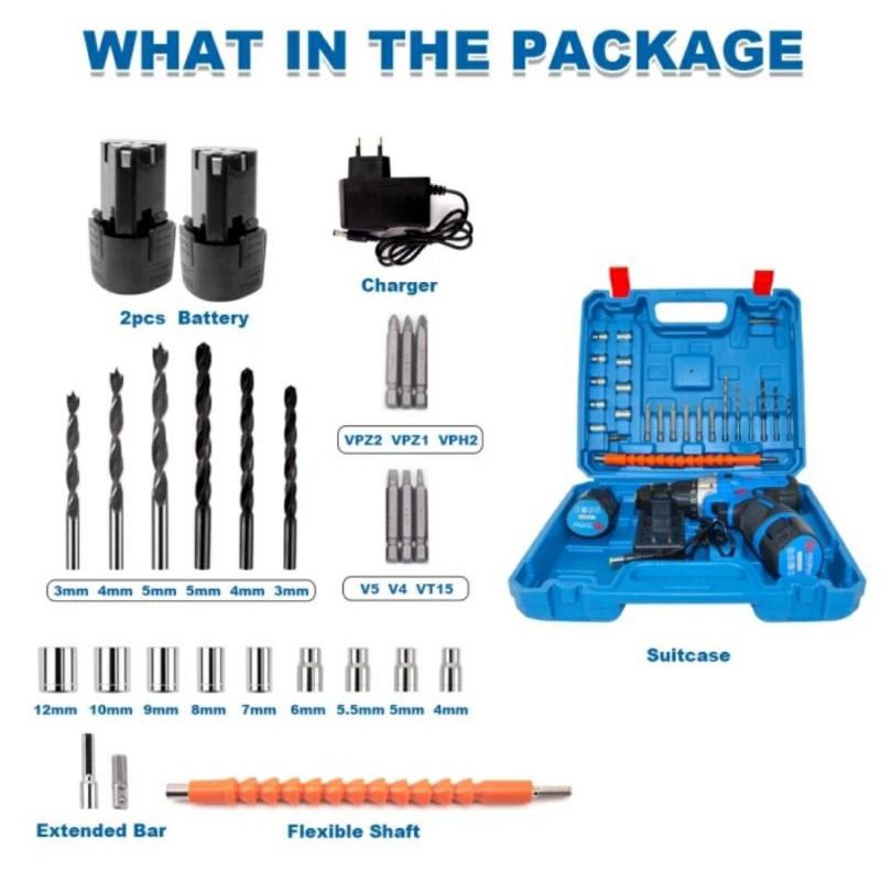 Bor batrei 12v HUJIA 1012 10mm 2batrei bor cordless drill murah