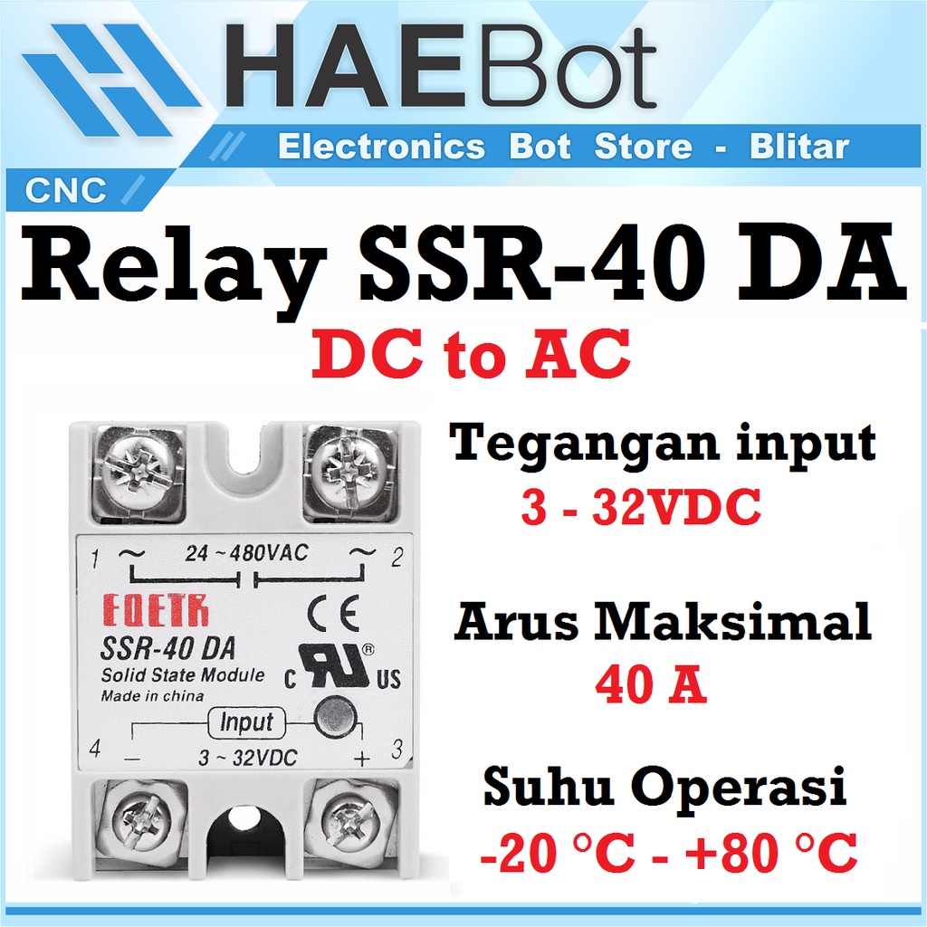 [HAEBOT] Relay Saklar SSR 40DA 40A 3-32VDC 24-380VAC 3-32V DC 24-380V AC Elektromagnetik Switch Coil CNC