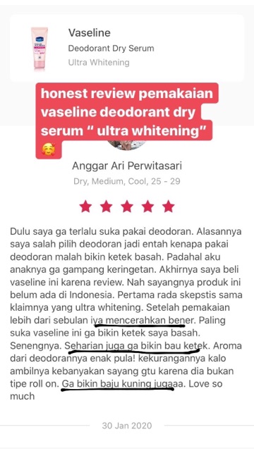 Vaseline Deodorant Dry Serum - Pemutih Ketiak ORIGINAL