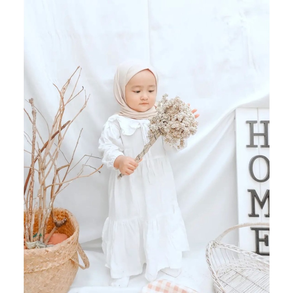 Sahwa Gamis Anak Perempuan Ukuran M L Bahan Katun rayon Adem Gamis anak putih polos Gamis anak putih