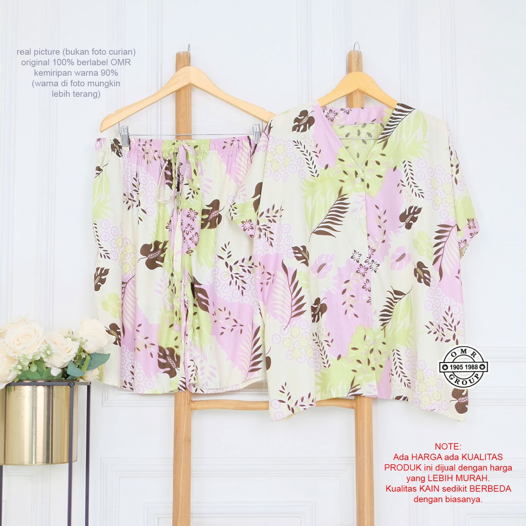 BIGSIZE | XXL 5L LD 120 140 Gemoy Oneset Rayon Polos Aneka Warna Setelan Piyama Jumbo Celana Pendek Sleep Wear Original Meili-Hawai Pink