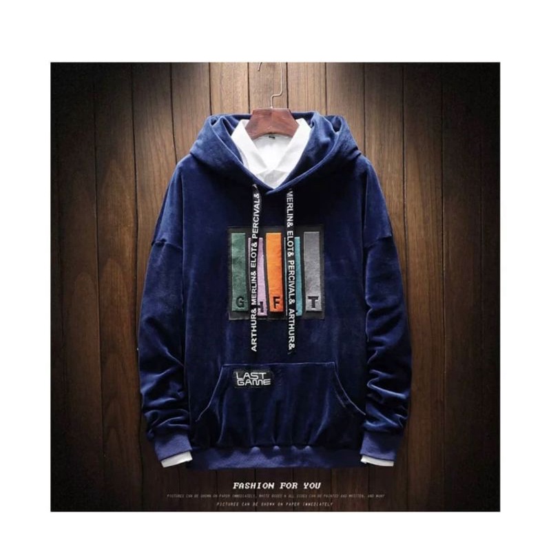 HOODIE PRIA WANITA FASHION KEREN WARNA NAVY/BIRU DONGKER size L