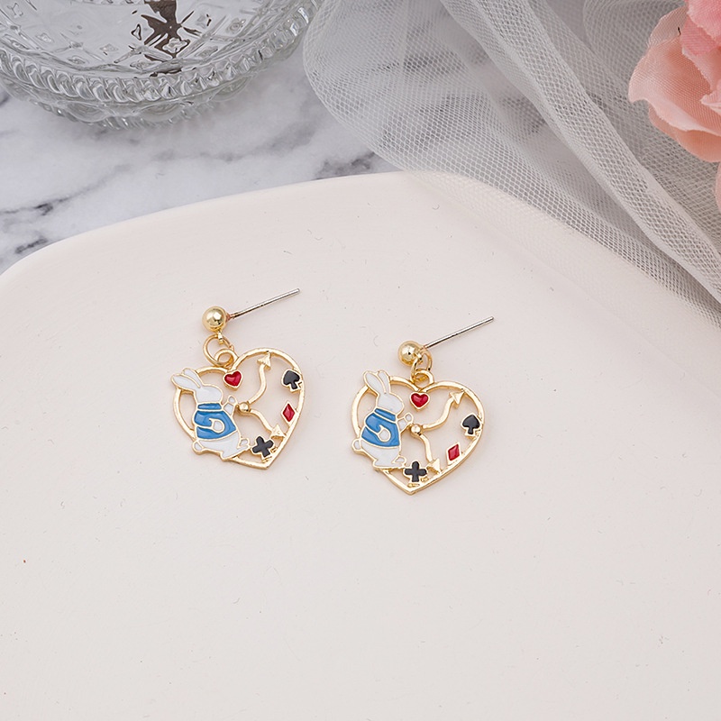 Anting Tusuk Desain Kartun Alice bunny Bahan 925 silver needle Untuk Wanita