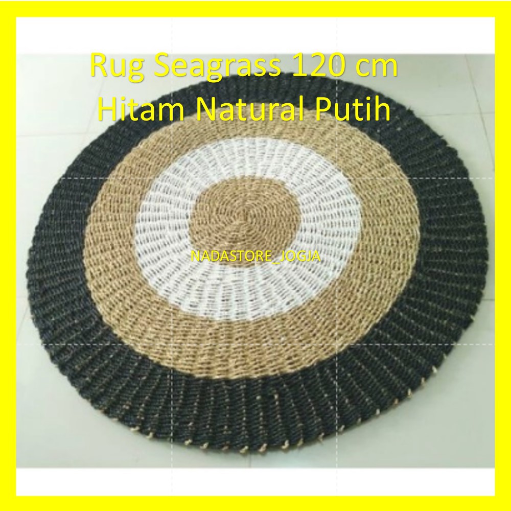 Rug Seagrass 120 cm Hitam Natral Putih / Anyaman Seagrass / Karpet Anyaman Pandan Laut