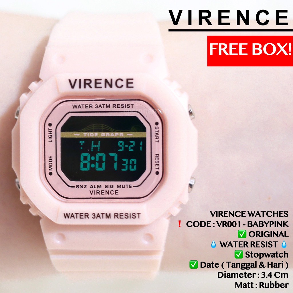 Jam tangan VIRENCE pria wanita Original anti air garansi mesin 1 tahun free box model gshock dw5600