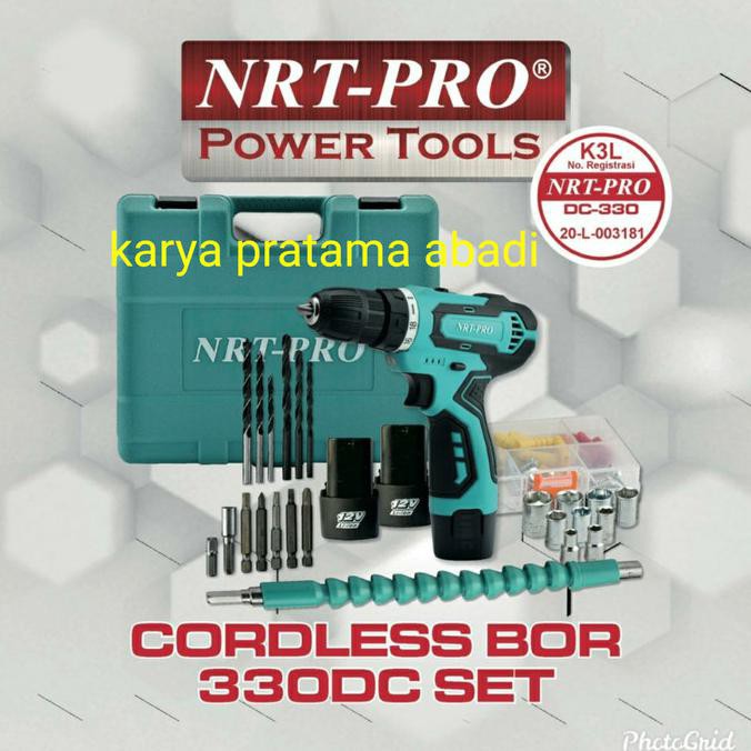 MESIN BOR CORDLESS BATRE BATERAI NRT PRO DC 330 SET MESIN BOR CAS NRT