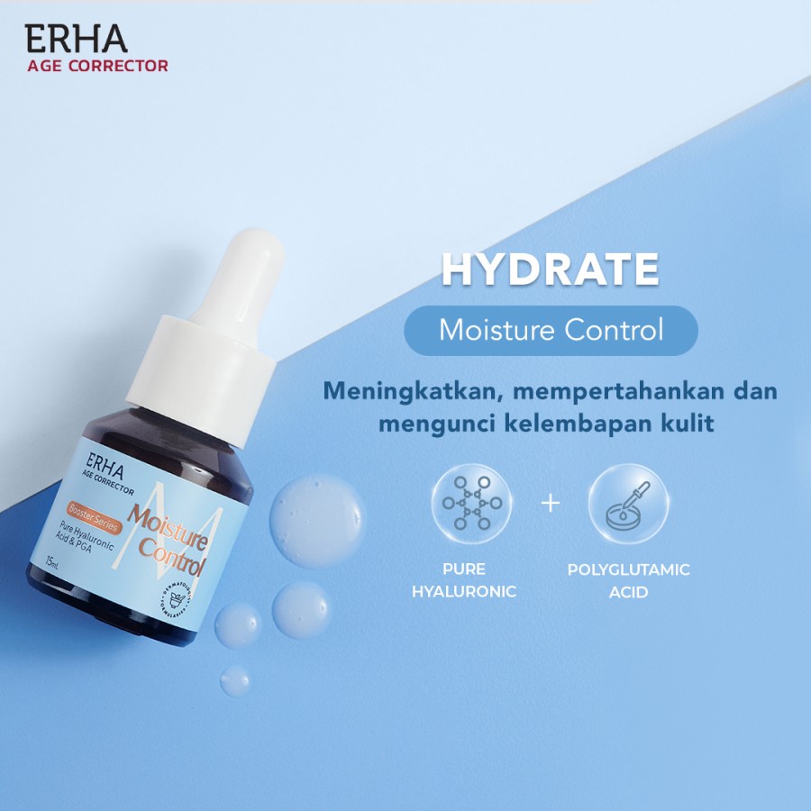 ERHA Age Corrector Pure Hyaluronic Acid &amp; PGA Moisture Control Booster 15ml - Serum Wajah Pelembab Anti Aging