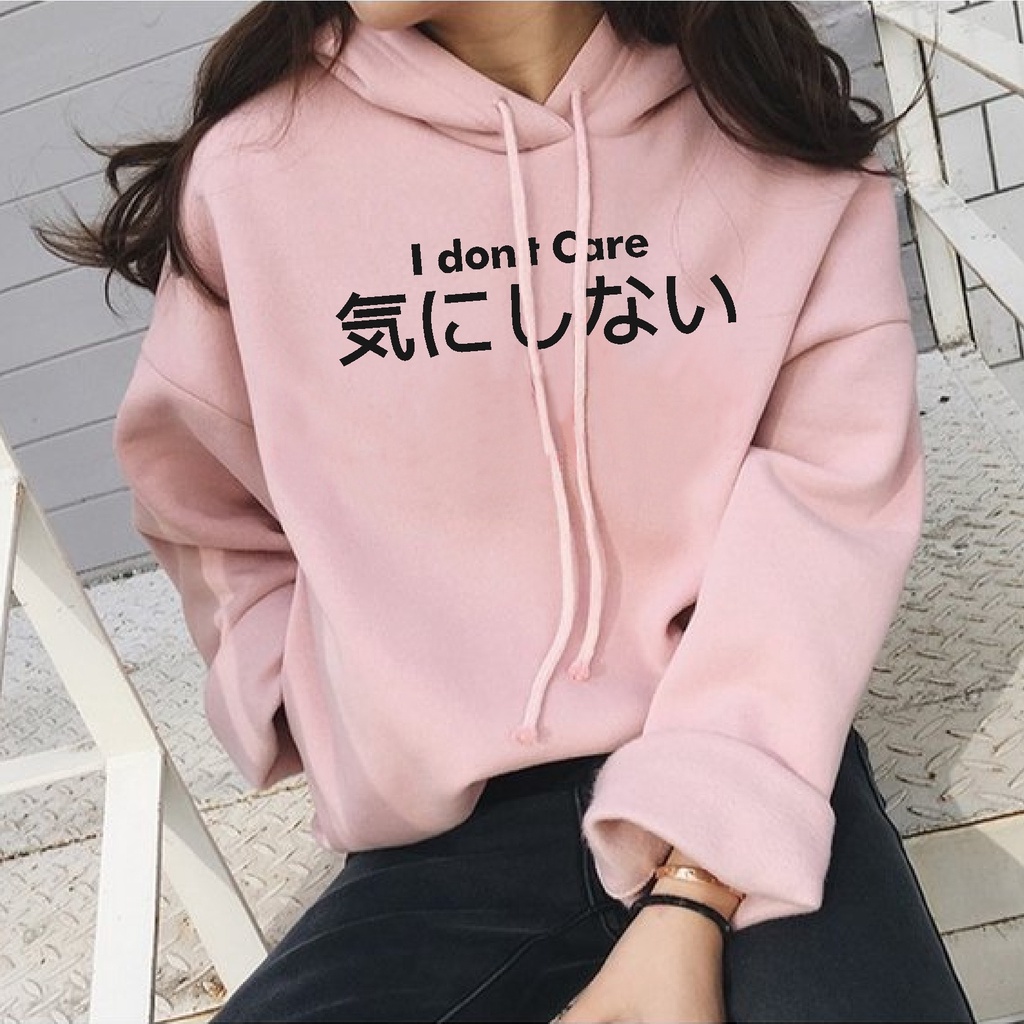 FenishaStore I DON'T’CARE Sweater Hoodie Jumper Wanita Korean Style Bisa Bayar Ditempat COD