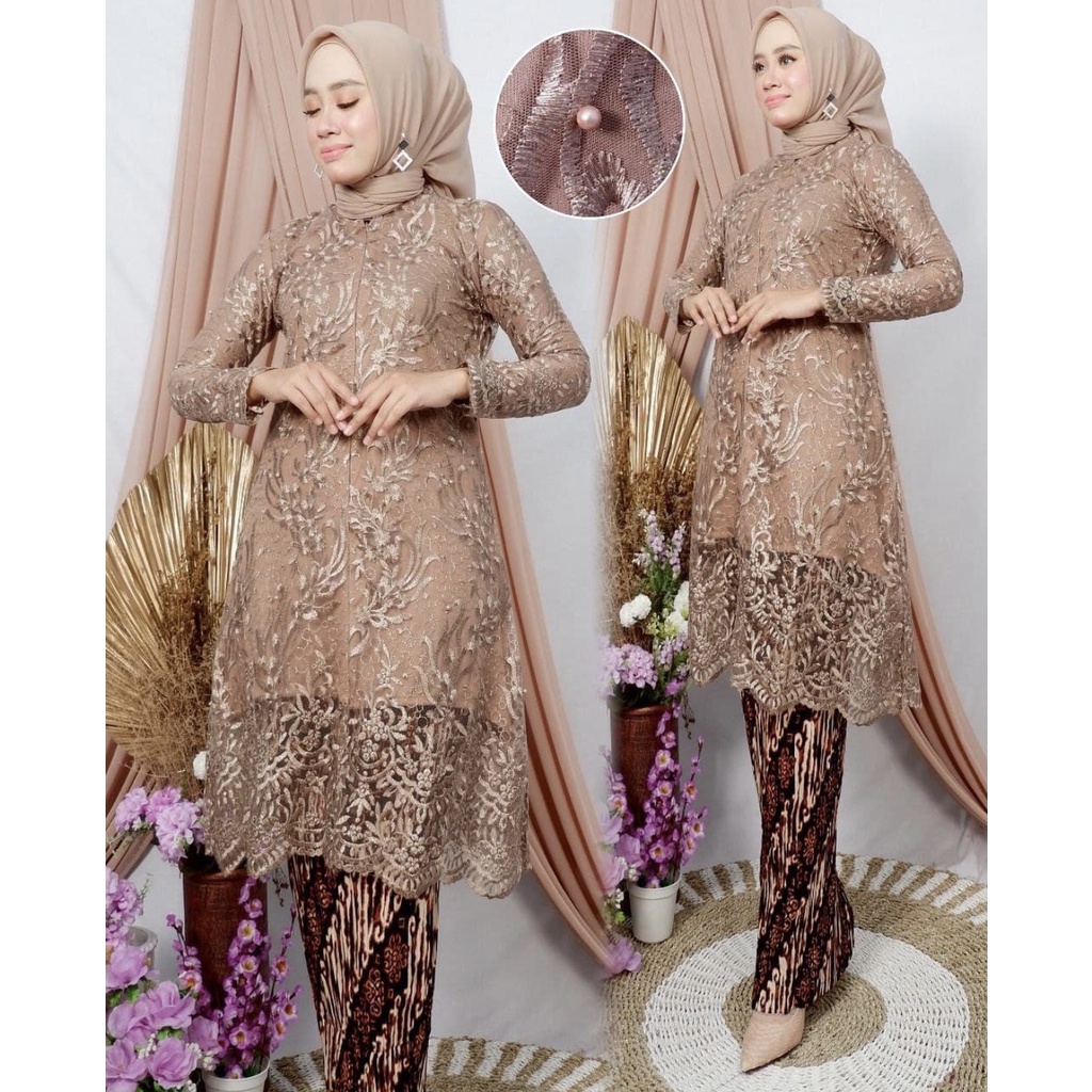 Setelan Kebaya Tunik Brukat Rok Batik Instant Modern Gaun Kondangan Wanita Terbaru By santiank kebaya