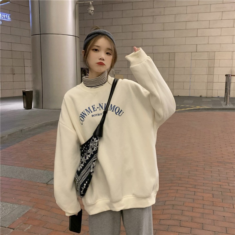 KJA-62 sweater basic wanita letter printing oversize casual style import korea jepang