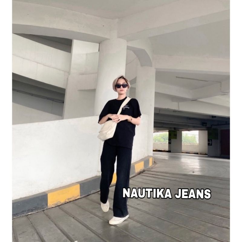 Celana kulot highwaist jeans wanita loose black