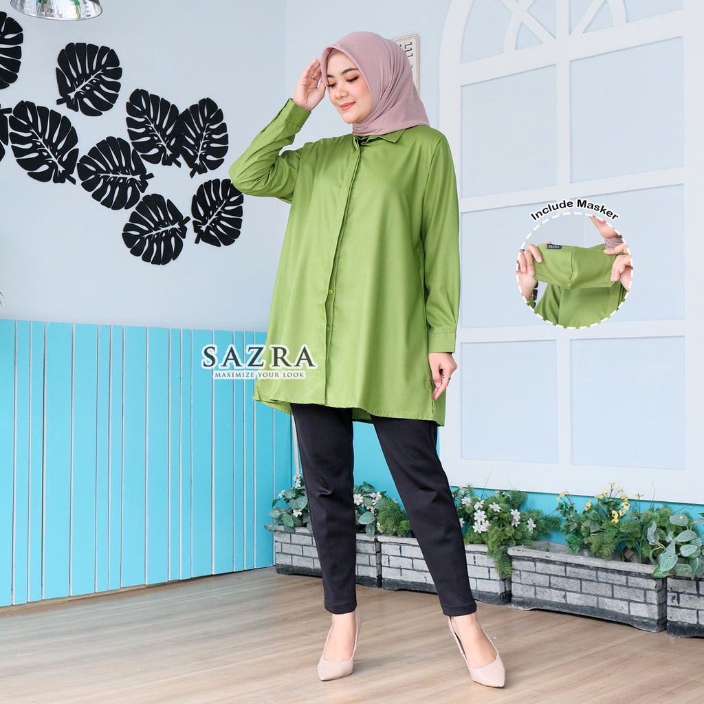 STANDAR-BIGSIZE | Classic Kemeja Wanita Tunik Polos Aneka Warna Bahan Katun Toyobo Original SAZRA-Seaweed