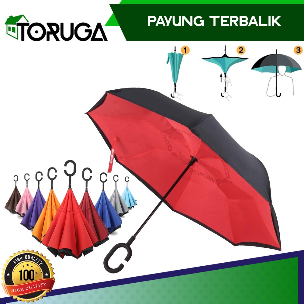 Payung Terbalik Kazbrella Gagang C Besar Reverse Umbrella 2 Lapis Tebal Multifungsi