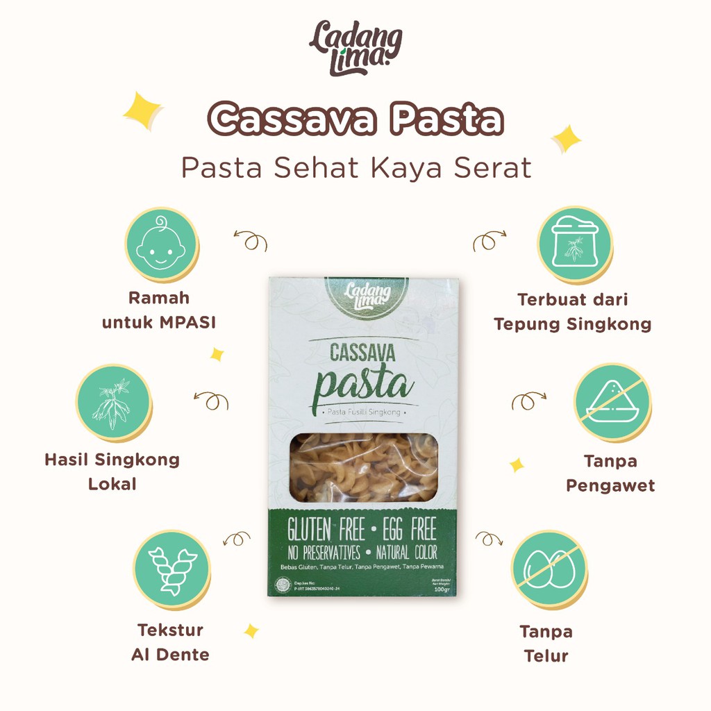 Ladang Lima Cassava Pasta Fusilli / Original 100 g / Mac &amp; Cheese 115 g / Makaroni MPASI Non MSG