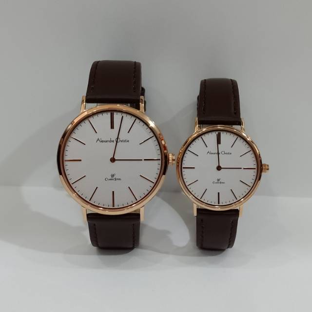 Jam tangan couple Alexandre Christie AC 8625 AC8625 Rosegold Alexander Christie strap Kulit