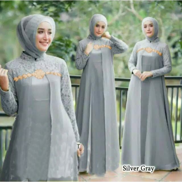 Gamis - MAXI ELENA- GAMIS TERBARU 2020 MODERN-BAJU GAMIS WANITA TERBARU 2020 - Abu-abu, L best selle